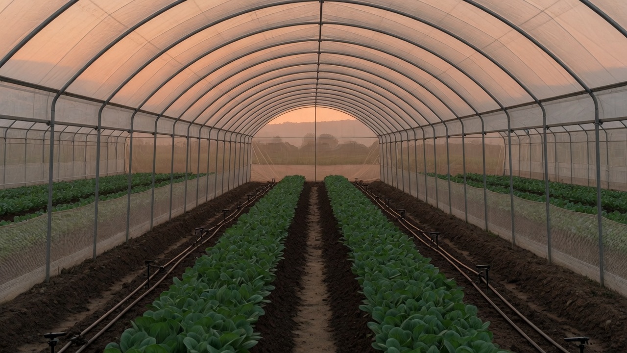 福連蔬菜綜合農場力霸型溫室內的葉菜栽培與灌溉管路